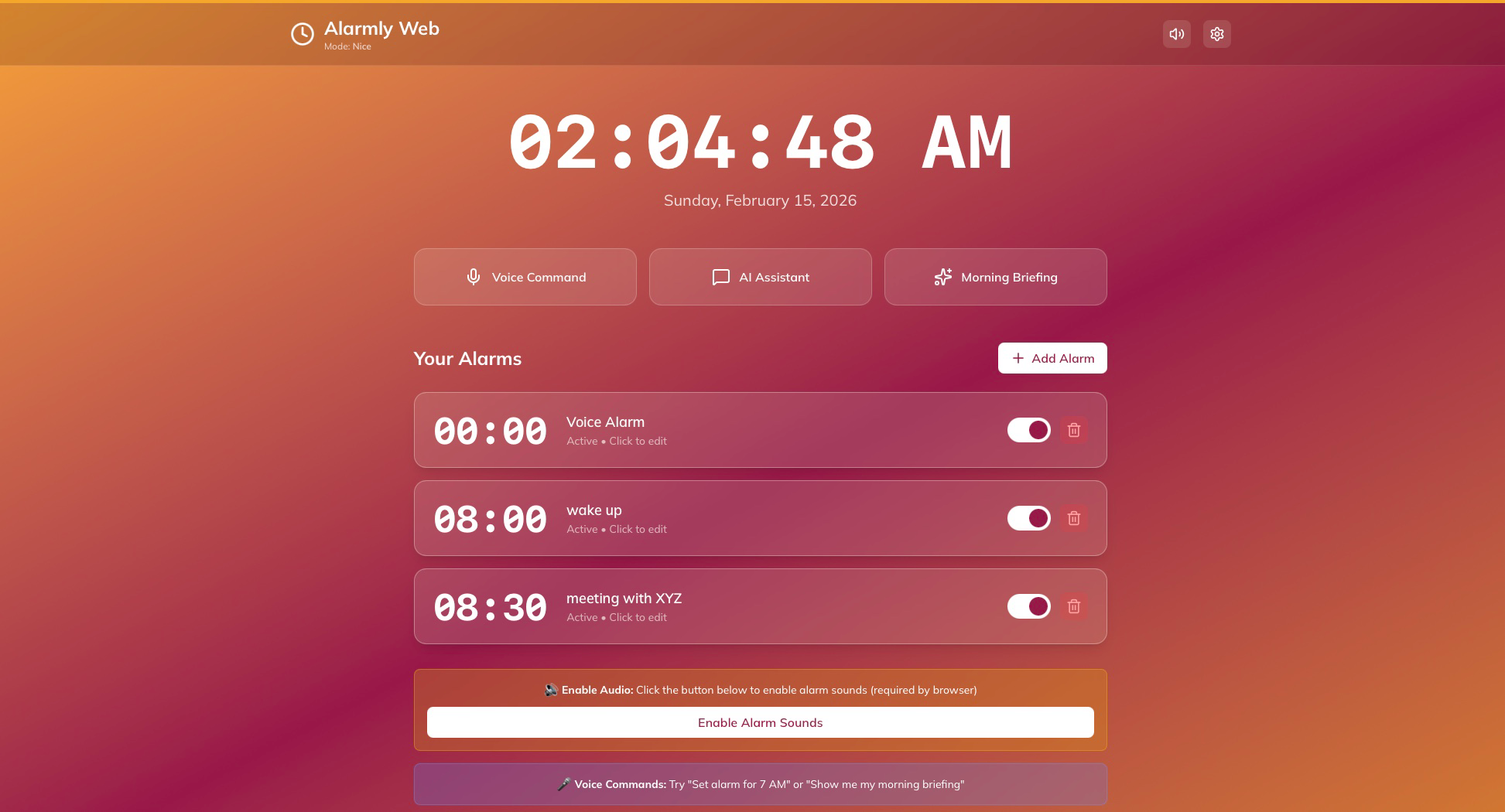 Alarmly Web App Interface