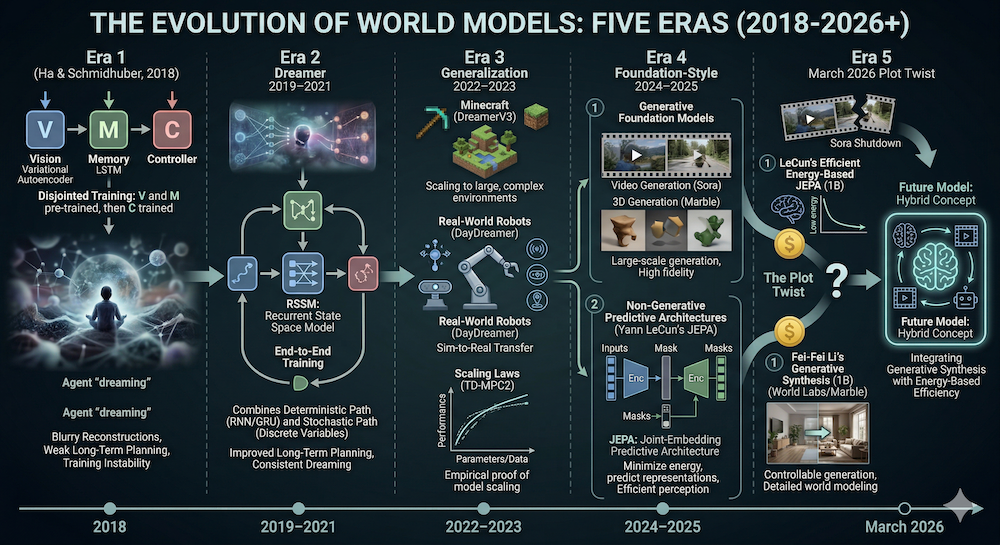 The Evolution of World Models: From RNN Dreams to Persistent 3D Worlds (2018–2026)